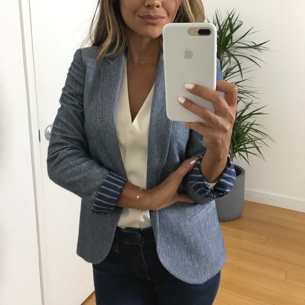 Zara Blue Herringbone Blazer Size XS